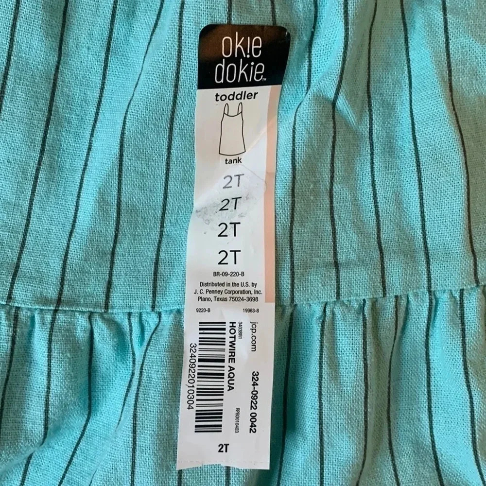 Okie Dokie Toddler Girls Linen Tank Top 2T Aqua - Picture 3 of 6
